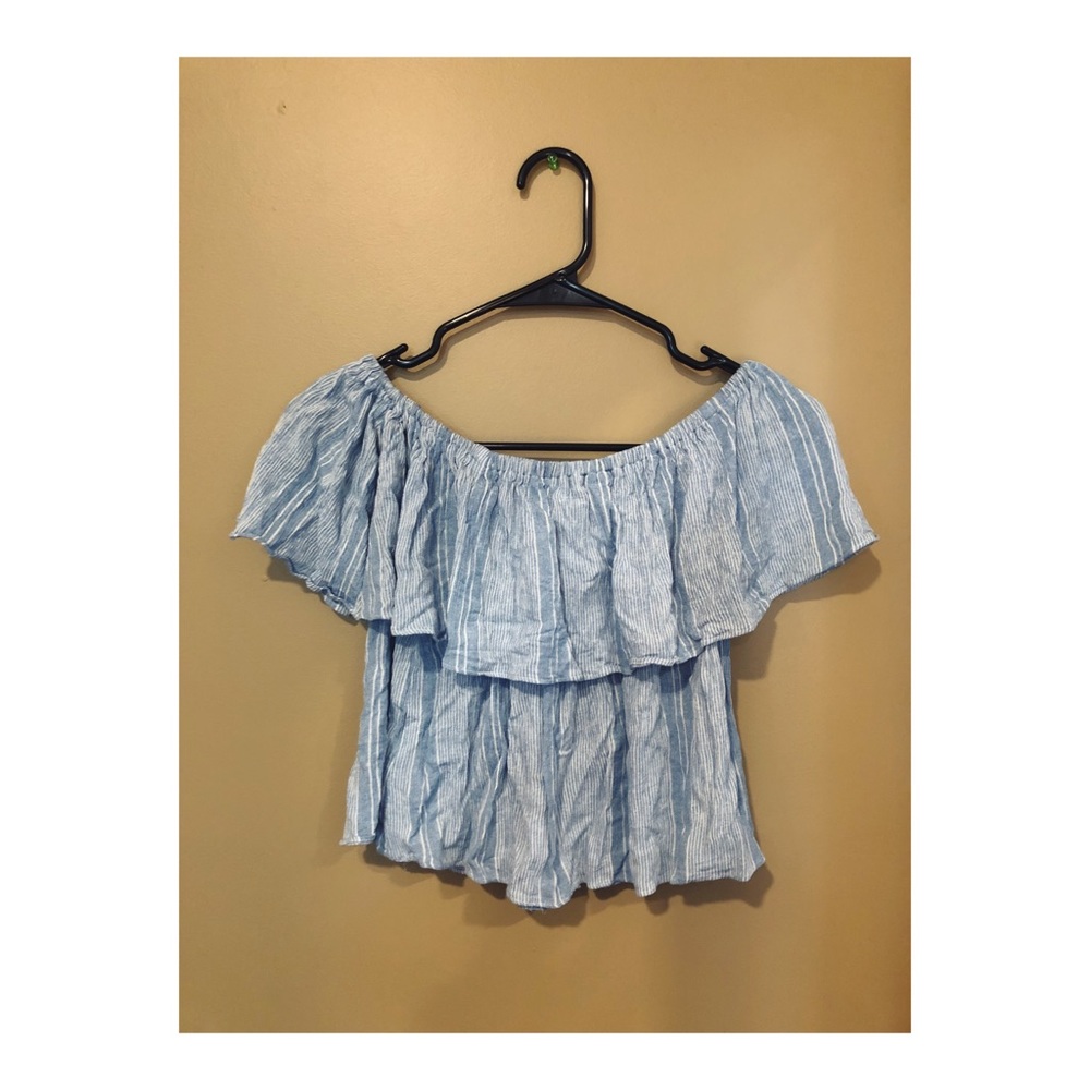 L.A. HEARTS Blue + White Striped Crop Top